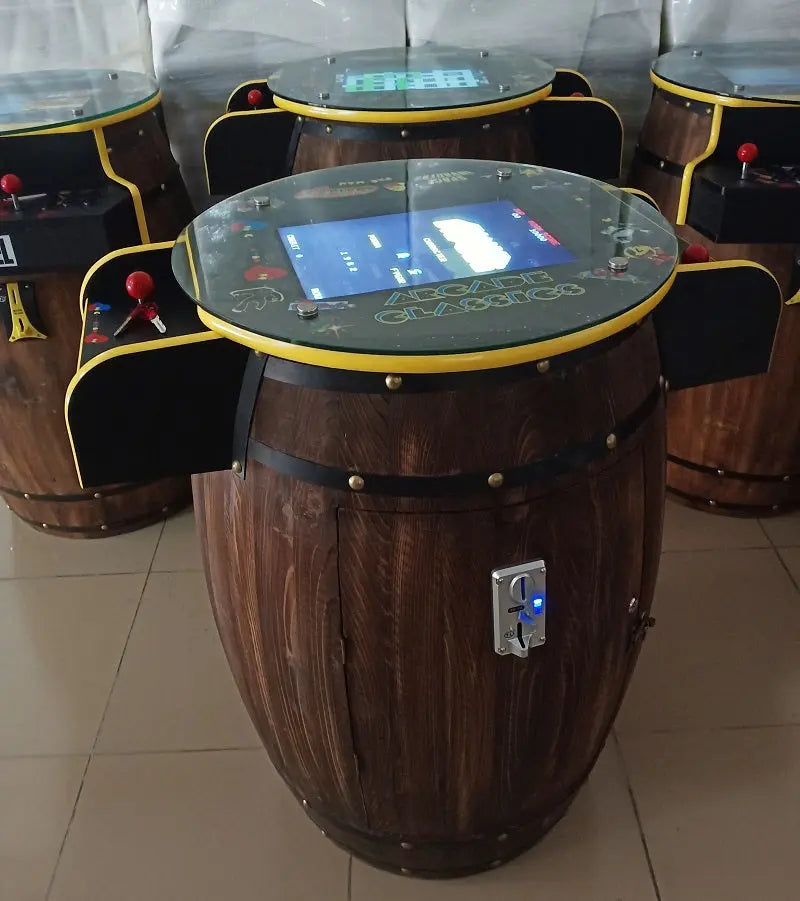 Beer-barrel-cocktail-arcade-game-machine-table-60-in-1-games-Tomy Arcade