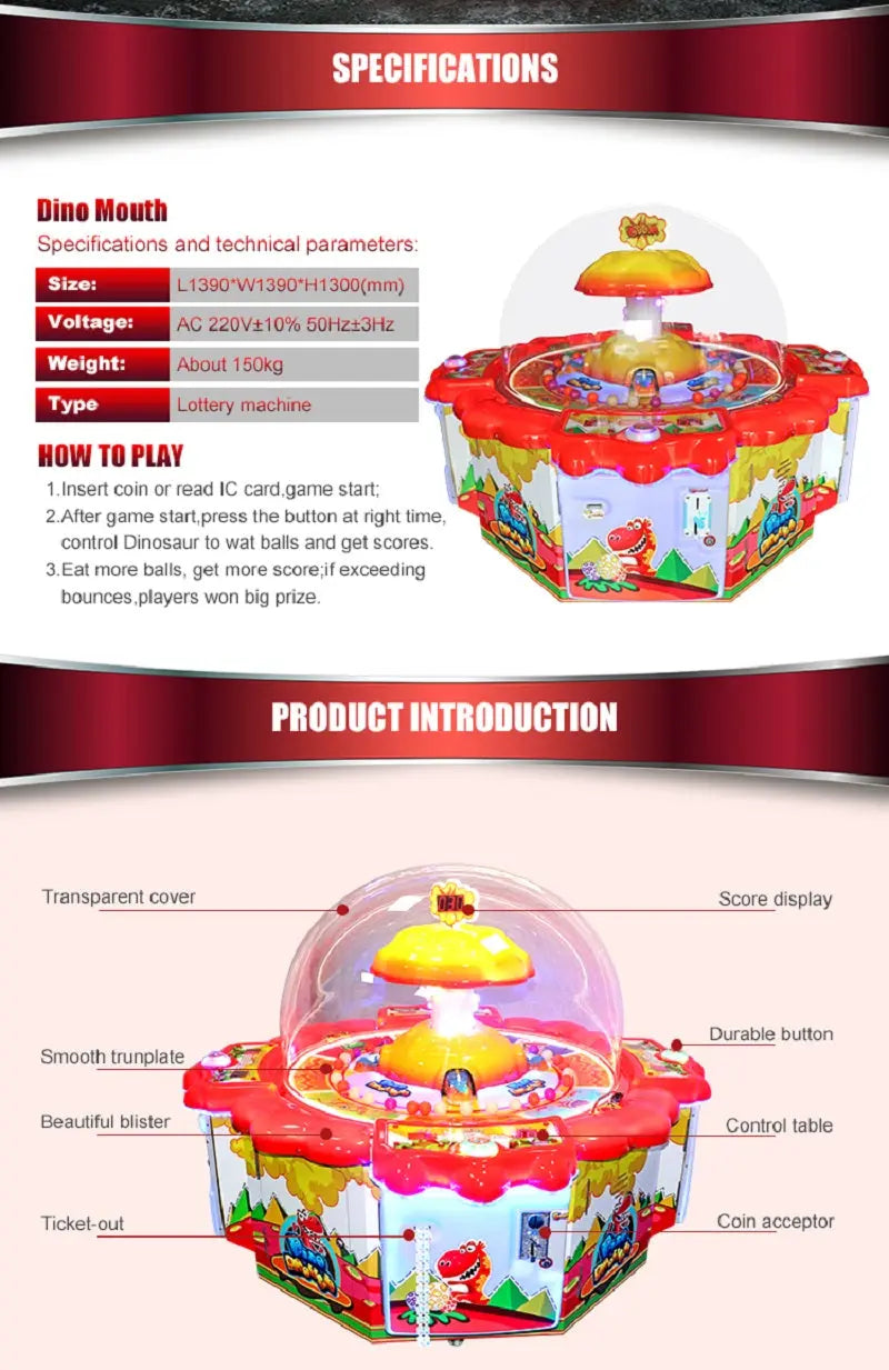 Dinosaur-Mouth-Lottery-redemption-game-machine-FEC-Kids-Coin-Operated-games-Tomy-Arcade